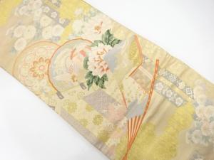 鏡裏に鳳凰・花模様織り出し　袋帯